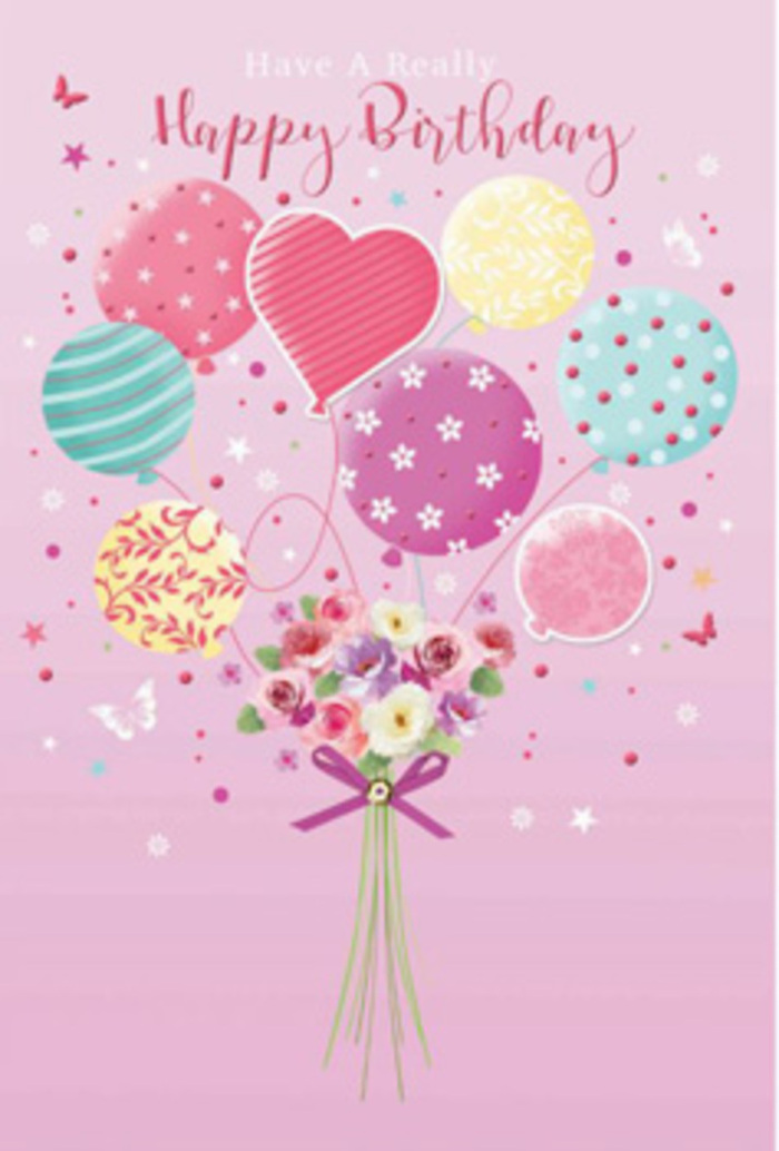 In this birthday-themed artwork, a sense of gentle jubilation rises like balloons over Beckton's broad skies. The scene is set against a tender pink background that gives everything a warm, celebratory glow, similar to the soft colour that touches the horizon by Newham Way at sunset. From the base of the image, a carefully gathered bouquet lifts the eye upward toward a bunch of pastel balloons. Each balloon has been decorated with a unique, cheerful motif: some show curling ribbons that spiral around their shape, others are sprinkled with tiny dots or delicate patterns that evoke confetti and streamers. The colours stay within a dreamy pastel palette, with pale sunshine yellows, rosy fuchsias, sea greens, and lavender tones blending seamlessly, echoing the bright but gentle energy of a birthday party at home. At the base, the hand-tied bouquet is composed of petite roses and soft, daisy-like blooms, their petals shaded from creamy white through to rose and mauve, with velvety textures suggested in the layering. Hints of greenery provide contrast and structure, as though freshly arranged by a florist who understands how to balance colour and form. The stems are drawn together and tied with a shimmering purple bow, which catches an imagined shaft of light and adds a note of polished elegance. Around the flowers and among the balloons, tiny star shapes and whimsical details appear, almost like invisible laughter floating in the air. The overall impression is of a birthday arrangement that whispers happiness-something you might imagine arriving for same-day delivery to a doorstep in Beckton, making the recipient feel gently cherished and beautifully celebrated.