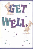 The cheerful energy of Beckton shines in this get well card, featuring two endearing characters-a welcoming teddy bear and a playful puppy-who seem to leap from the design with arms wide, each holding and balancing the large, vibrant 'Get Well' lettering. Purples, teals, and hints of soft blue infuse the bold text with lively spirit against a creamy, serene background. Sparkling stars in various cool tones dance throughout the illustration, capturing the same sense of hope and possibility felt on sunny mornings in Beckton's open parks. The bear's fluffy fur and the pup's velvety ears are rendered with such tactile softness they nearly offer a soothing hug, echoing the comforting quality of a bouquet prepared with care by a local florist. More than a simple card, this design exudes the warmth and sincere optimism that characterise Beckton's diverse community-making it a perfect companion to thoughtful flower deliveries, intended to bring genuine comfort and kindness to someone's journey of recovery.